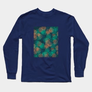 Palm Leave Pattern in Film Grain Effect Long Sleeve T-Shirt